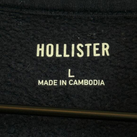 Hollister Navy Blue Easy USA Graphic Half Zip Sweatshirt Slightly Cropped Size L - Picture 3 of 5
